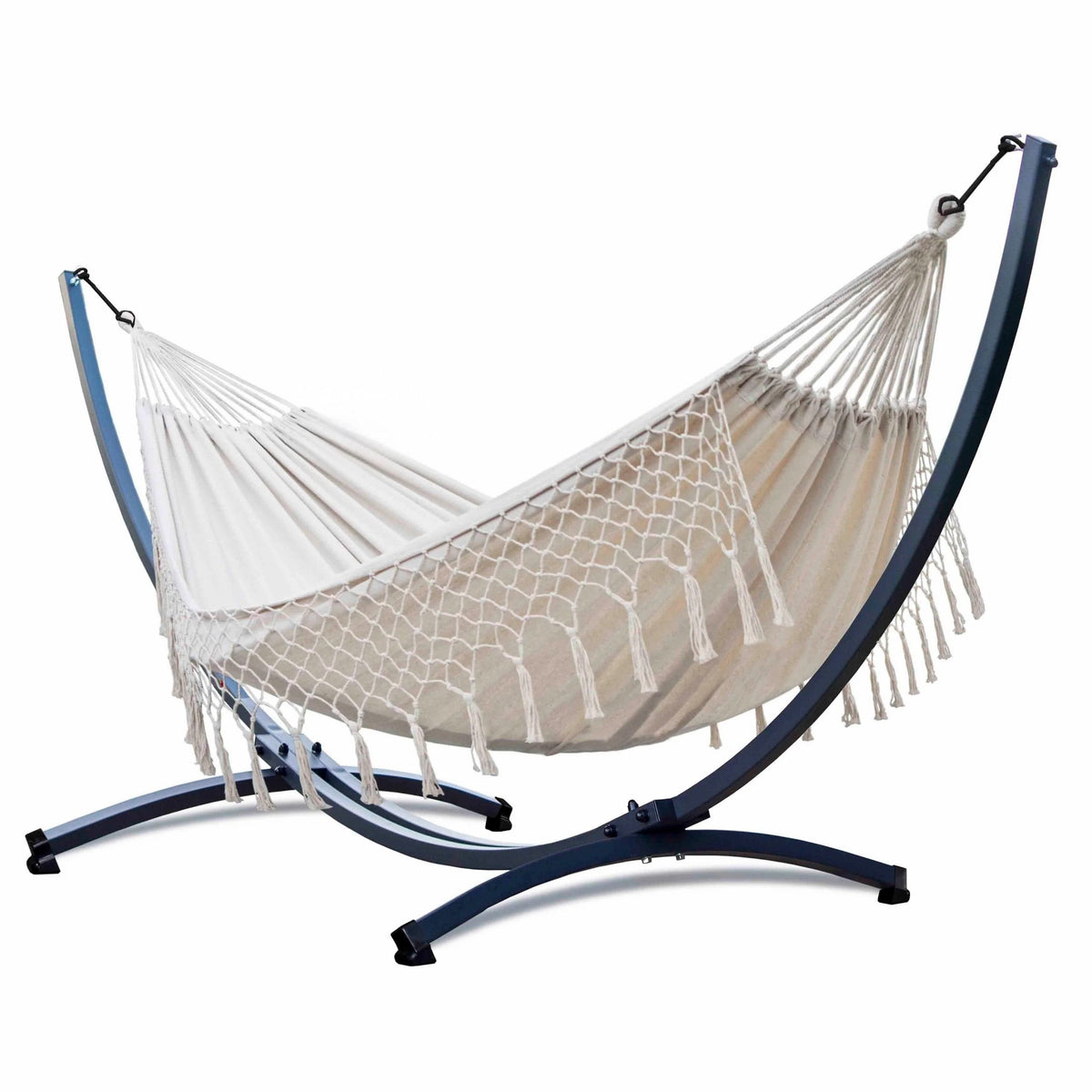 Hamac sur pied coton franges naturel 2 places | Taevo