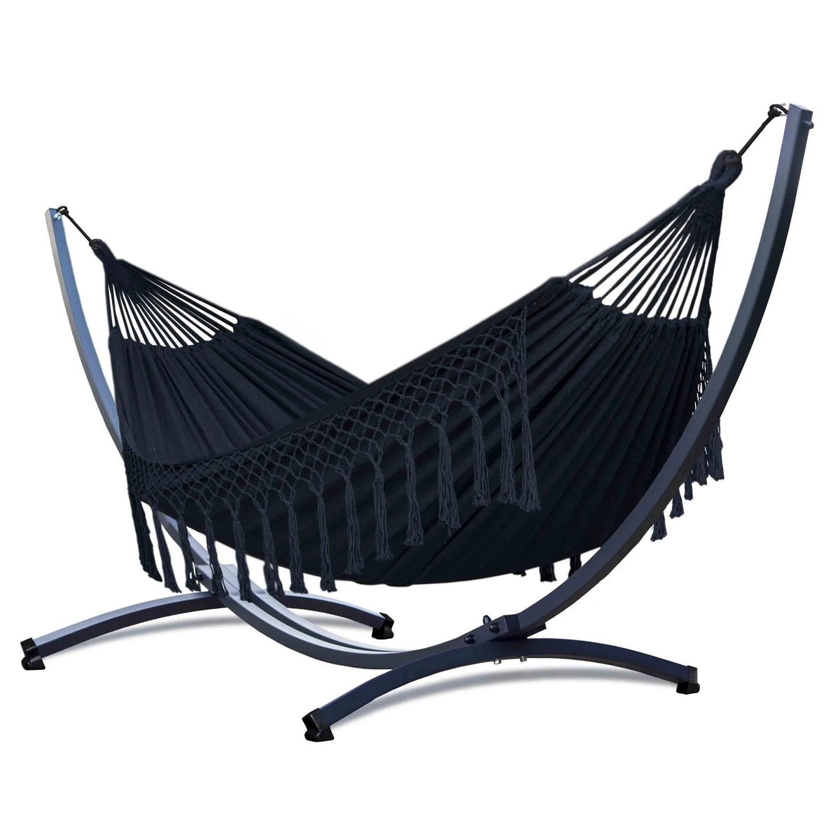 Hamac sur pied coton franges naturel 2 places | Taevo