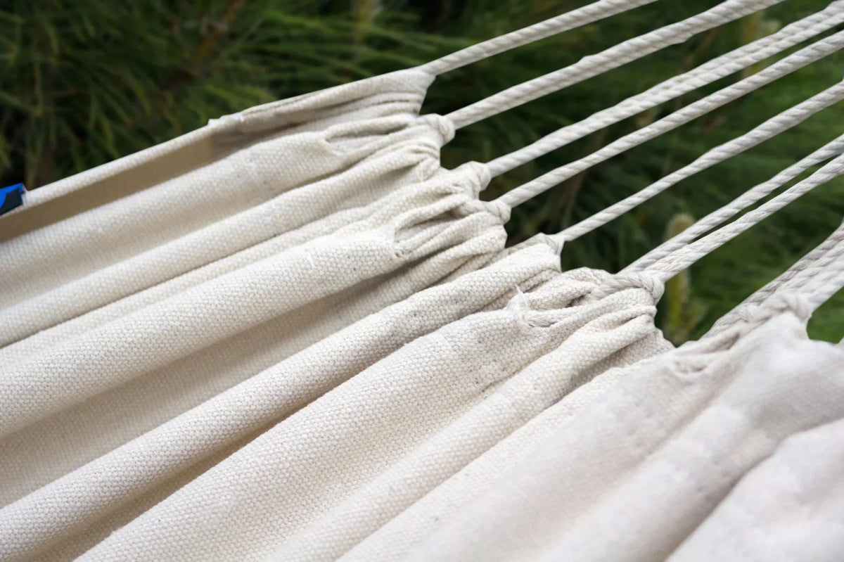 Hamac sur pied coton franges naturel 2 places | Taevo