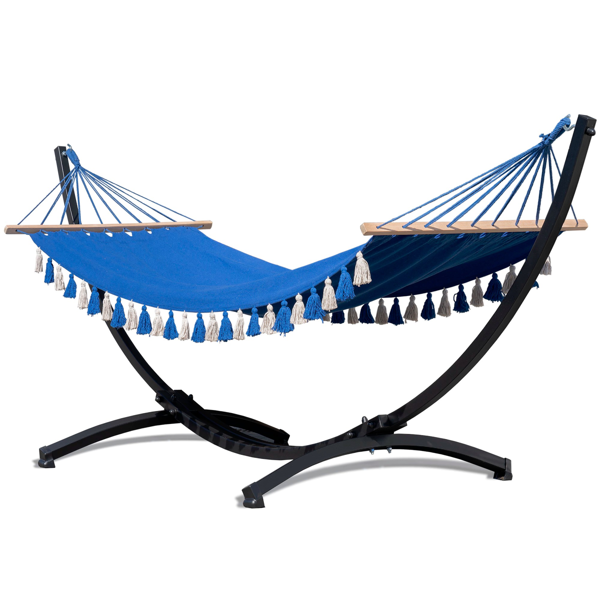 Hamac sur pied franges bleu | Azélo