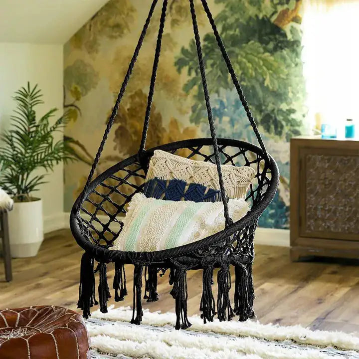 Fauteuil suspendu macramé franges | Noïr