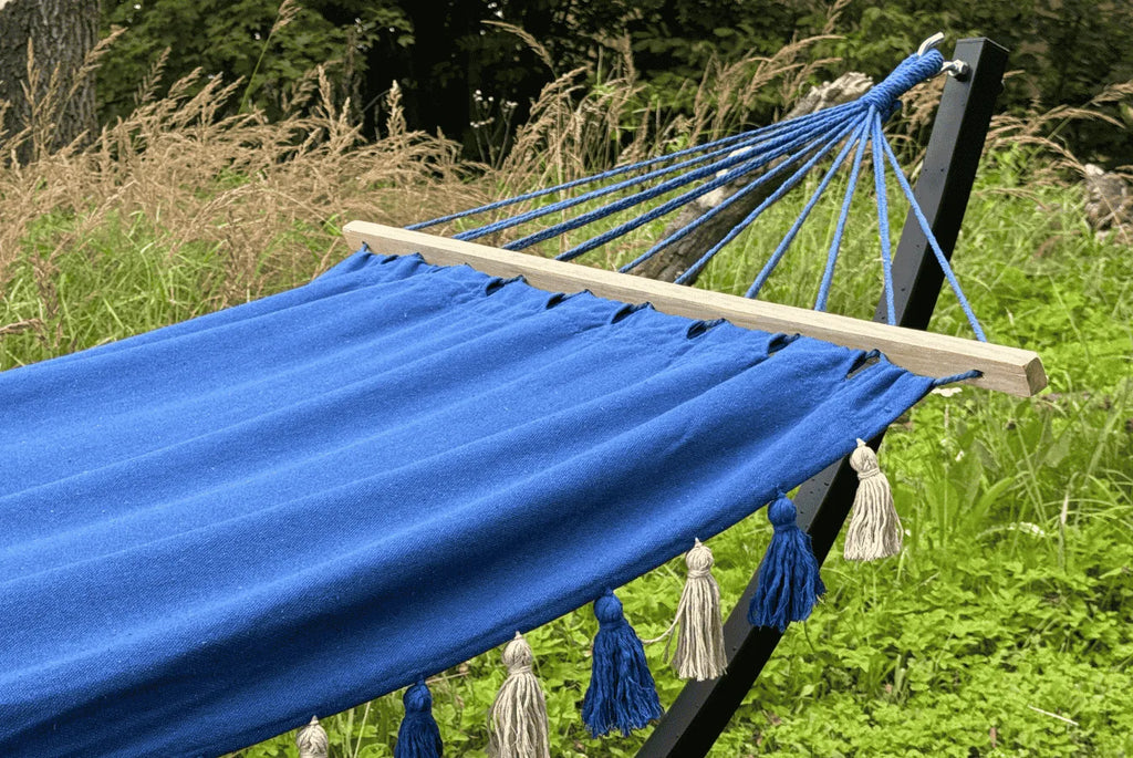 Hamac sur pied franges bleu | Azélo